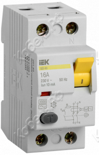 Дифференциальный выключатель (УЗО) ВД1-63 2п 16А 10мА тип AC IEK MDV10-2-016-010