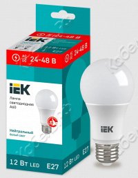 Лампа LED A60 шар 12Вт 24-48В 4000К E27 (10шт/уп) IEK LLE-A60-12-24-48-40-E27