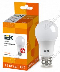 Светодиодная лампа A60 15Вт 230В 3000К E27 (10шт/уп) IEK LLE-A60-15-230-30-E27