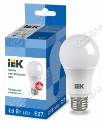 Светодиодная лампа A60 15Вт 230В 6500К E27 (10шт/уп) IEK LLE-A60-15-230-65-E27