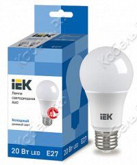 Светодиодная лампа A60 20Вт 230В 6500К E27 (10шт/уп) IEK LLE-A60-20-230-65-E27